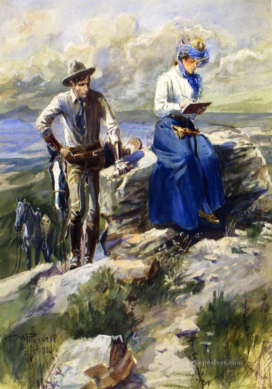 she turned her back on me and went imperturbably on with her sketching 1906 Charles Marion Russell Indiana cowboy Oil Paintings